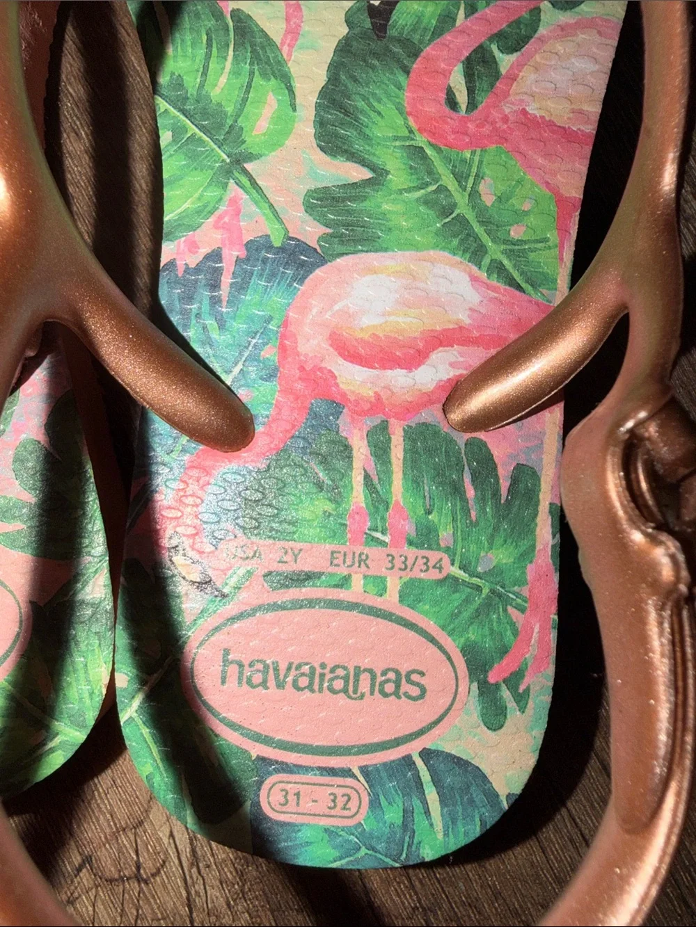 HAVAIANAS girls Hawaiian flamingo flipflop sandals size 2